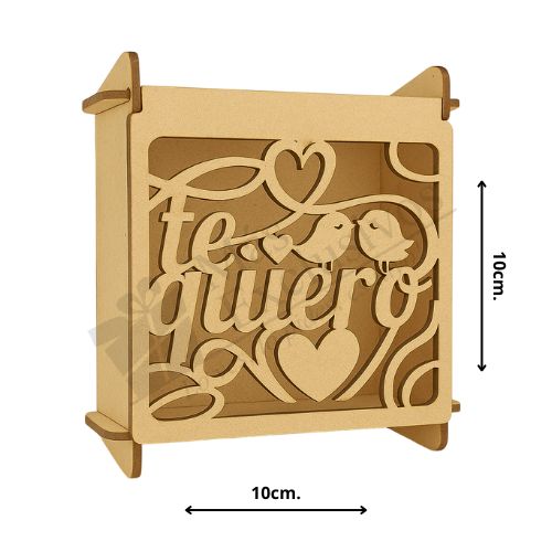 Caja de MDF diseño TE QUIERO con Corazón y Pajaritos