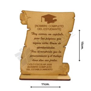 Recuerdo de Graduación Escolar en MDF – Diseño Pergamino